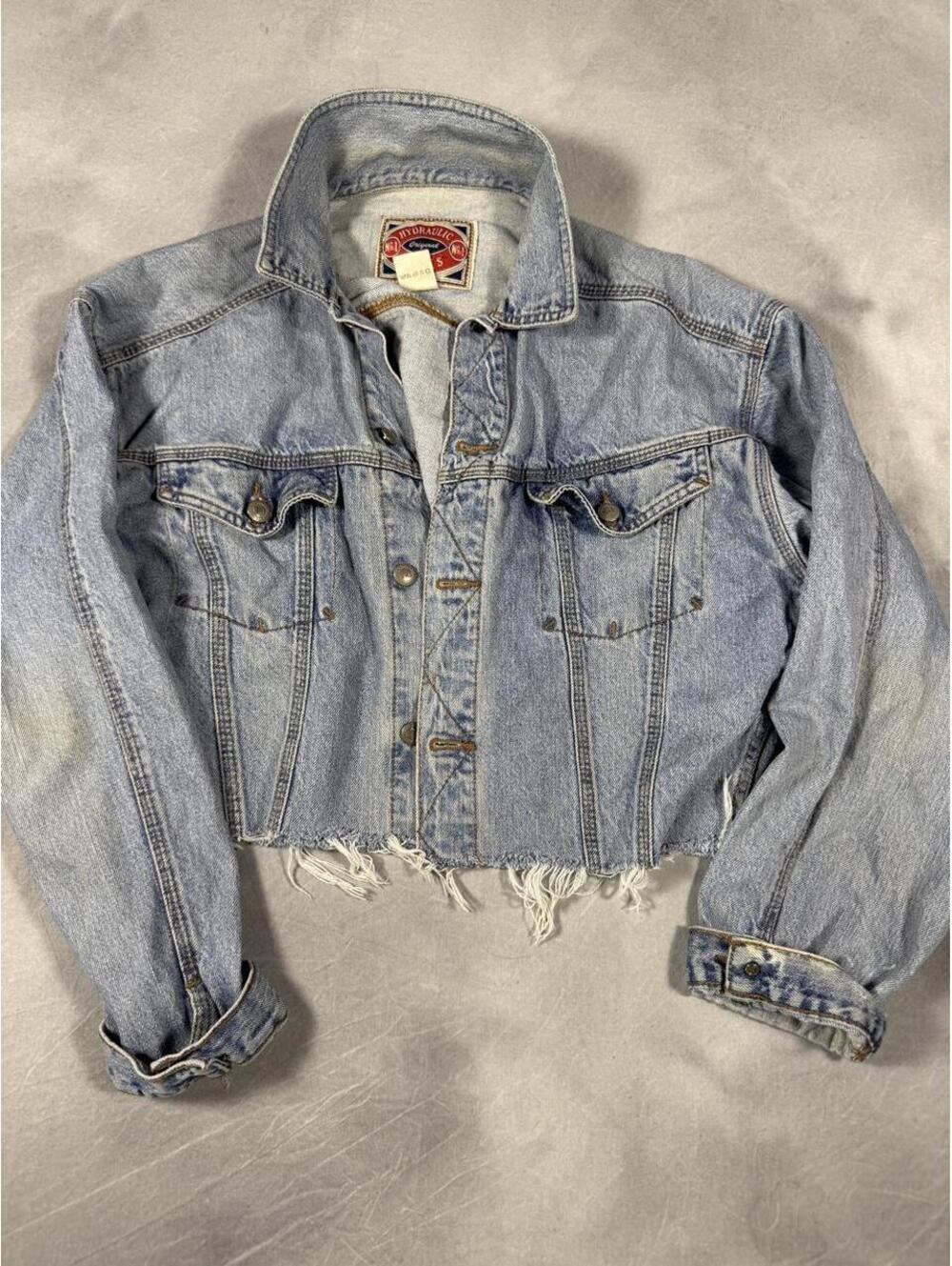 Vintage 90s Hydraulic Jeans Cropped Denim Jacket Women’s Medium Raw Hem